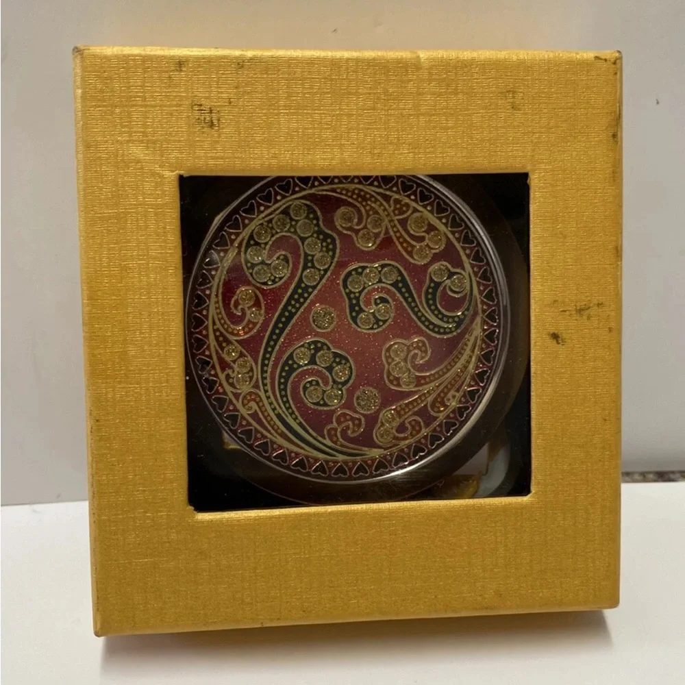 Vintage Cloisonne Pocket Size Mirror Make Up Compact Enamel Thailand